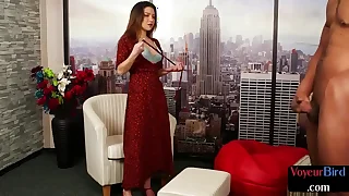 Kinky lingerie voyeur showing ass off while black guy tugs