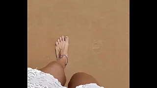 Peeing bikini public coast