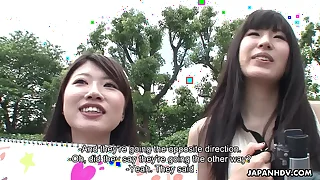 Two adorable Asian teen hitchhikers suck load of shit in the car