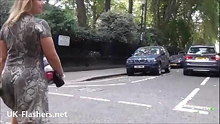 Sexy flashing blonde Ashley Riders outdoor exhibitionism and amateurish voyeur babe