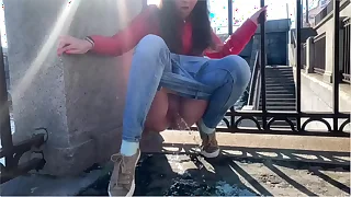 Girl pee in a overturn place