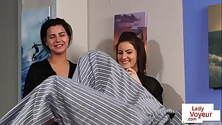 Lingerie voyeurs governing their occupy a seat on to tug