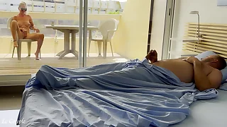 Naked wife was already watching nudists on street when husband woke in the morning